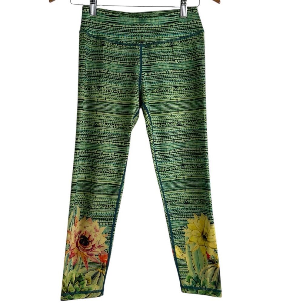 Prana Green Capri Leggings – Succulent & Floral Print